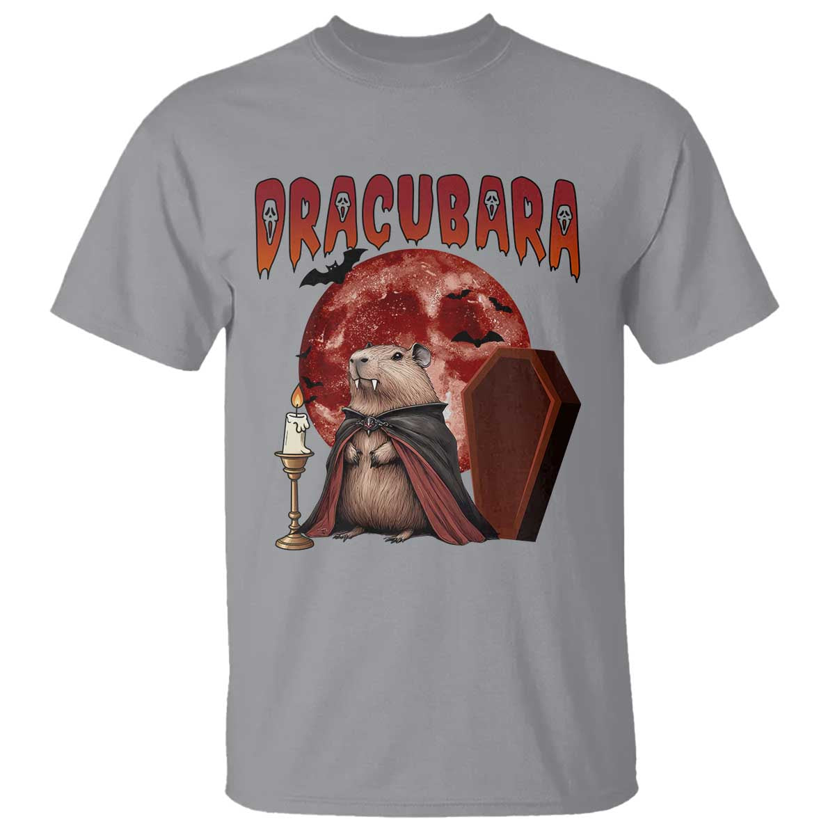 Halloween Capybara T Shirt Funny Dracubara In Dracula Outfit TS12 Sport Gray Print Your Wear