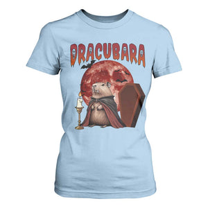 Halloween Capybara T Shirt For Women Funny Dracubara In Dracula Outfit TS12 Light Blue Print Your Wear