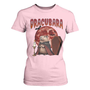 Halloween Capybara T Shirt For Women Funny Dracubara In Dracula Outfit TS12 Light Pink Print Your Wear