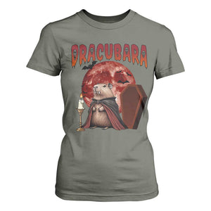 Halloween Capybara T Shirt For Women Funny Dracubara In Dracula Outfit TS12 Military Green Print Your Wear
