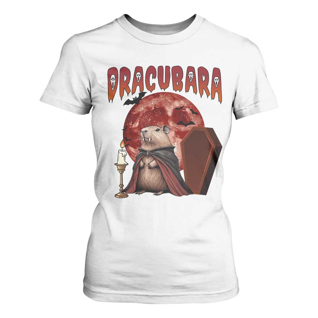 Halloween Capybara T Shirt For Women Funny Dracubara In Dracula Outfit TS12 White Print Your Wear