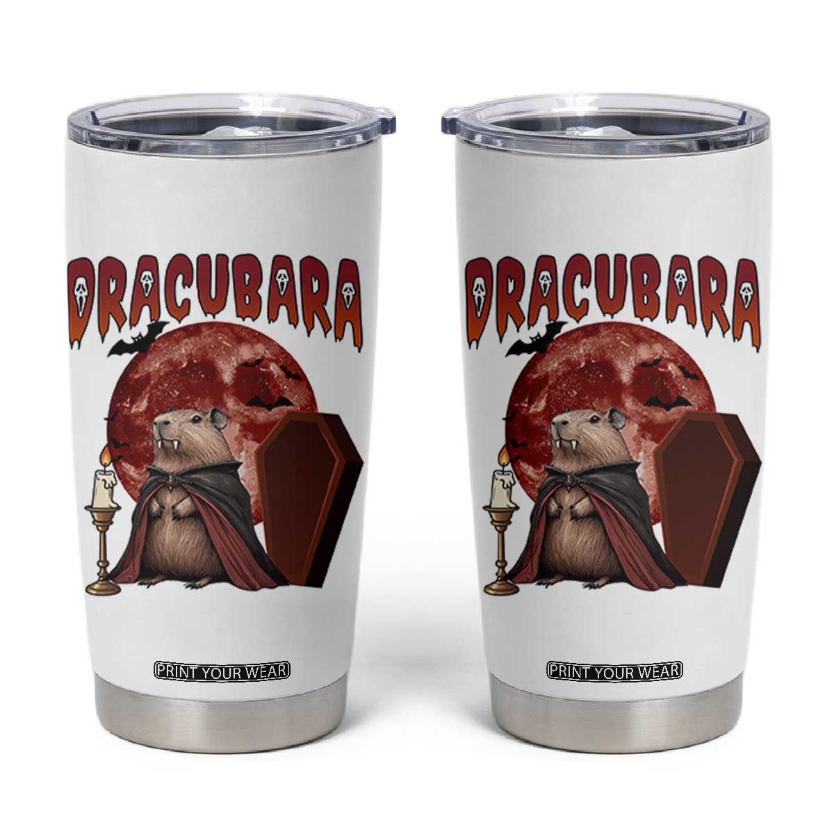 Halloween Capybara Tumbler Cup Funny Dracubara In Dracula Outfit TS12 White Print Your Wear