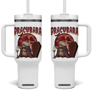 Halloween Capybara Tumbler With Handle Funny Dracubara In Dracula Outfit TS12 One Size: 40 oz White Print Your Wear