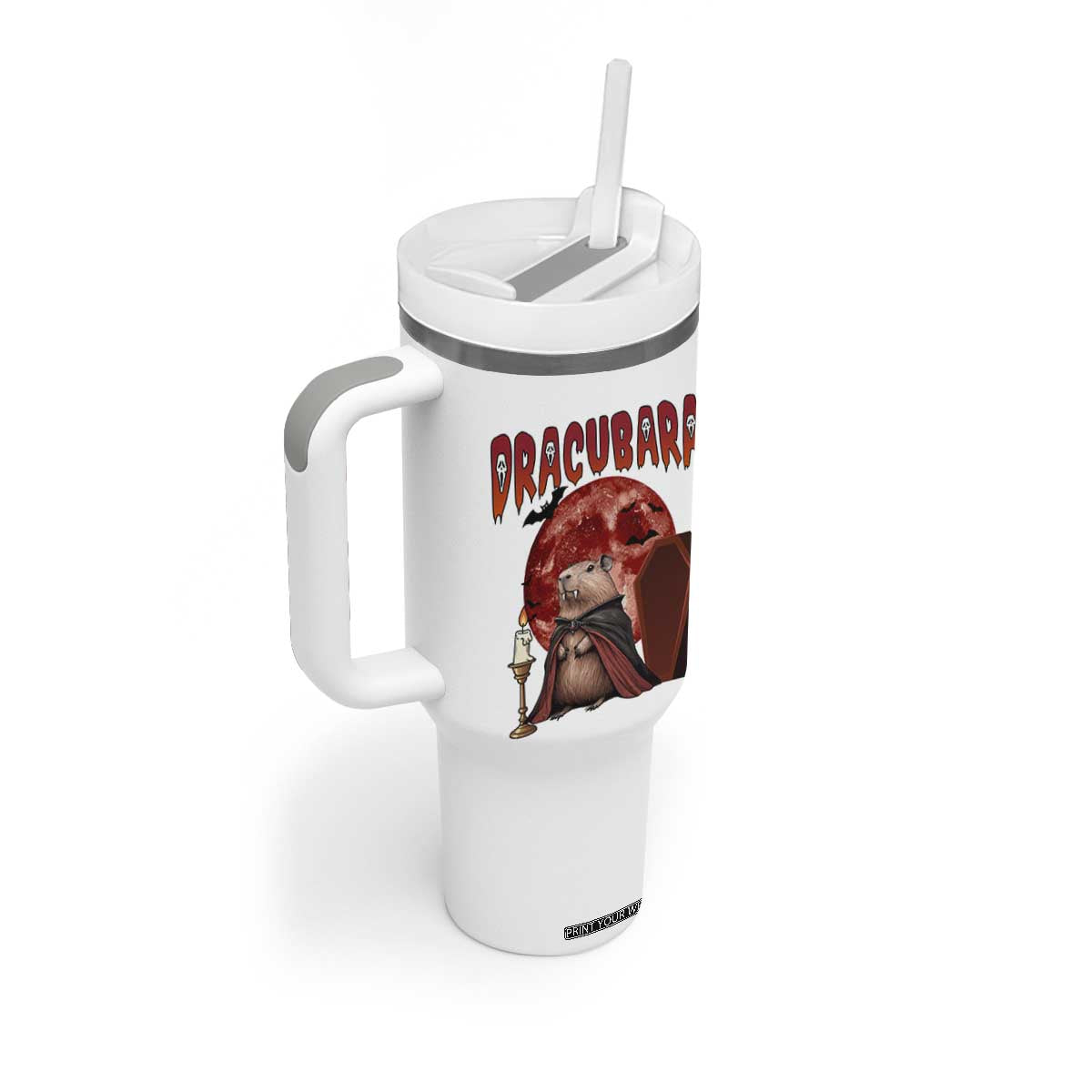 Halloween Capybara Tumbler With Handle Funny Dracubara In Dracula Outfit TS12 Print Your Wear