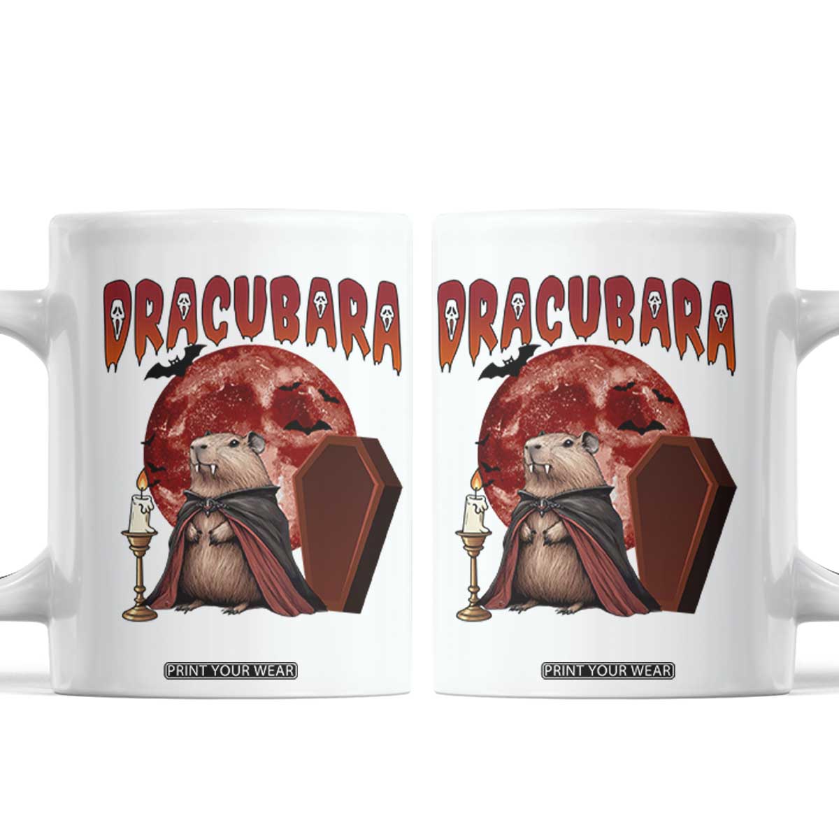 Halloween Capybara Coffee Mug Funny Dracubara In Dracula Outfit TS12 White Print Your Wear