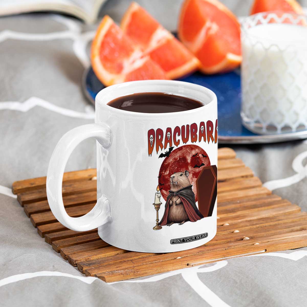 Halloween Capybara Coffee Mug Funny Dracubara In Dracula Outfit TS12 Print Your Wear