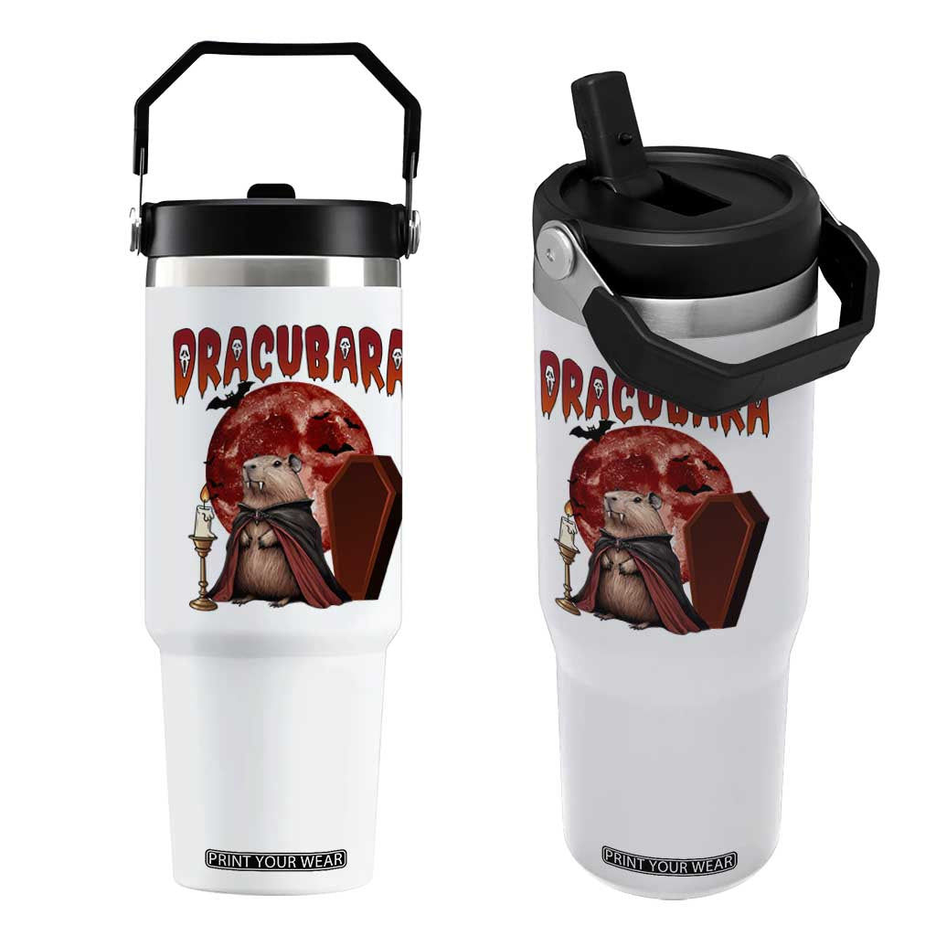 Halloween Capybara Flip Straw Tumbler Funny Dracubara In Dracula Outfit TS12 One Size: 30 oz White Print Your Wear