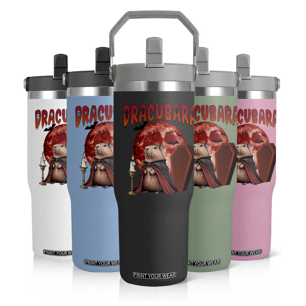 Halloween Capybara Flip Straw Tumbler Funny Dracubara In Dracula Outfit TS12 Print Your Wear