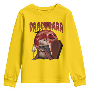 Halloween Capybara Youth Sweatshirt Funny Dracubara In Dracula Outfit TS12 Daisy Print Your Wear