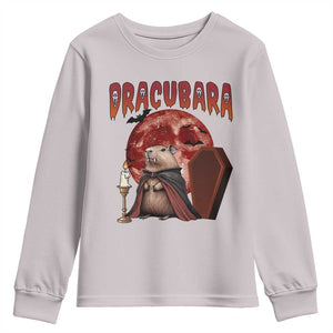 Halloween Capybara Youth Sweatshirt Funny Dracubara In Dracula Outfit TS12 Ice Gray Print Your Wear