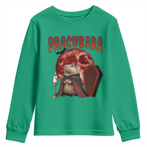 Halloween Capybara Youth Sweatshirt Funny Dracubara In Dracula Outfit TS12 Irish Green Print Your Wear