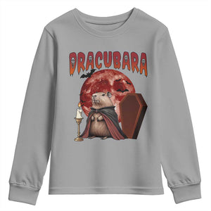 Halloween Capybara Youth Sweatshirt Funny Dracubara In Dracula Outfit TS12 Sport Gray Print Your Wear