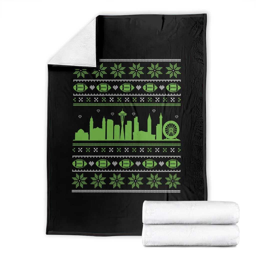 Seattle Skyline Game Day Throw Blanket Ugly Christmas Football Fan Gift