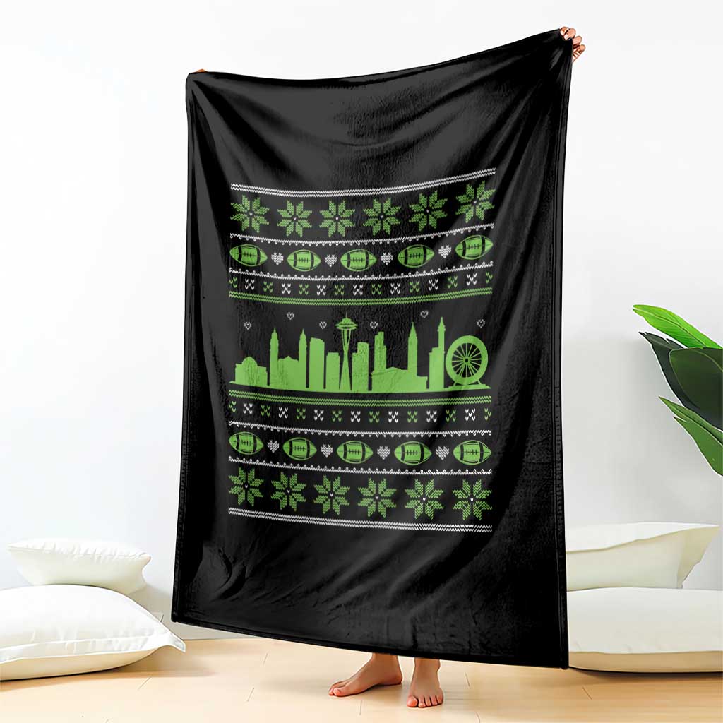 Seattle Skyline Game Day Throw Blanket Ugly Christmas Football Fan Gift