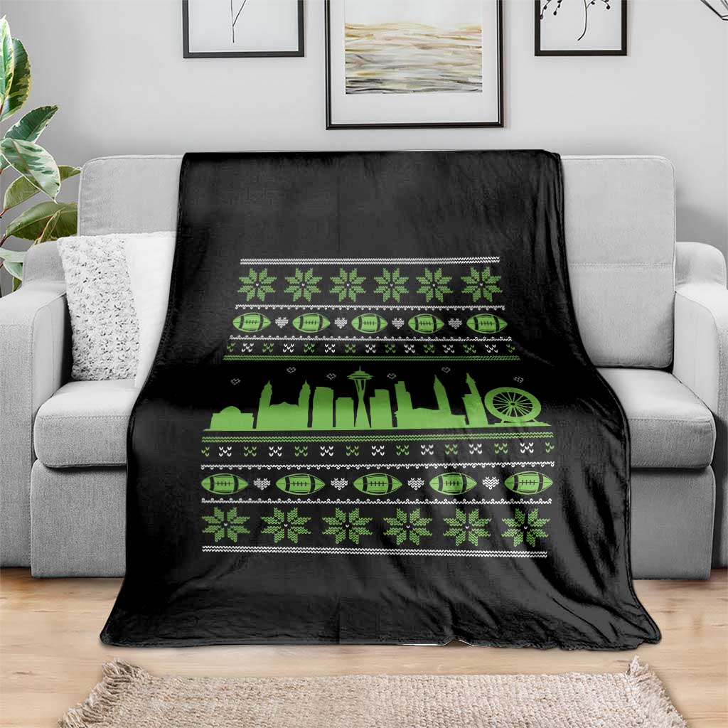 Seattle Skyline Game Day Throw Blanket Ugly Christmas Football Fan Gift