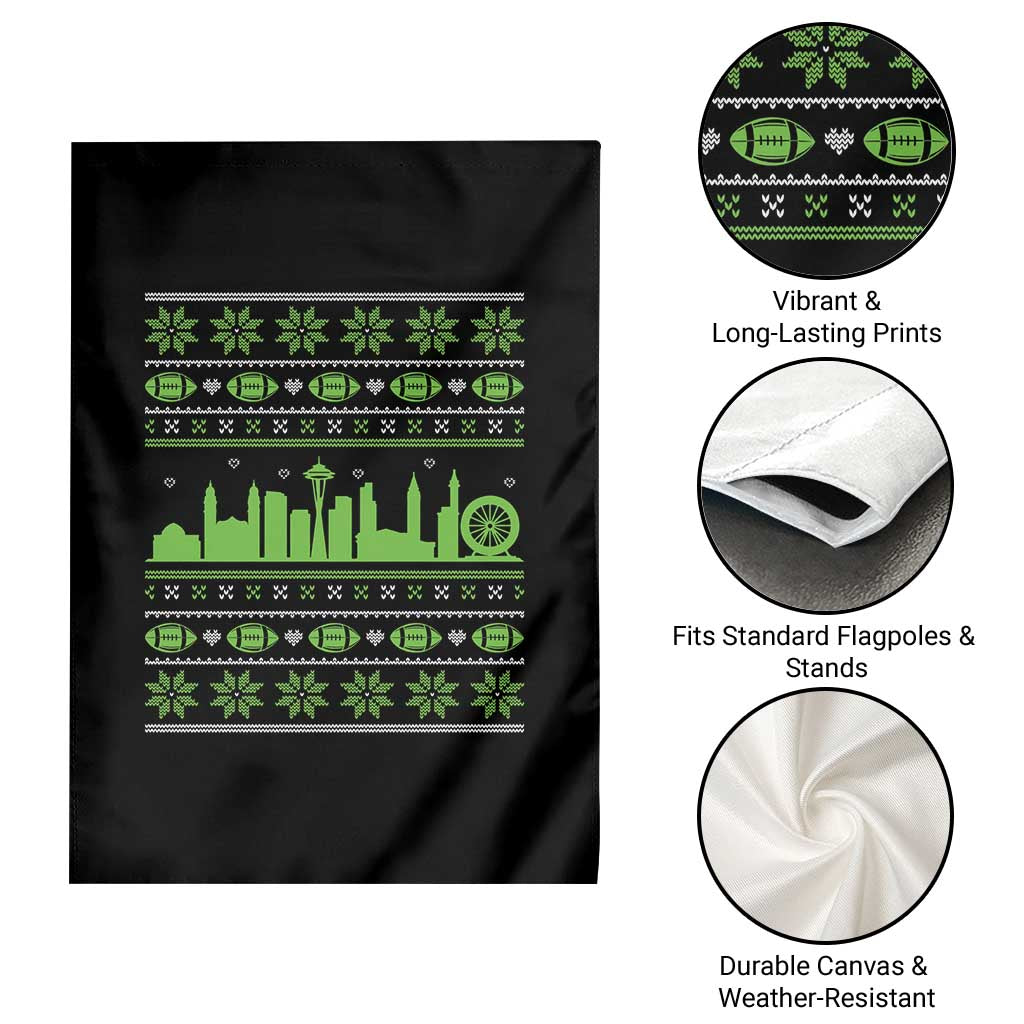 Seattle Skyline Game Day Garden Flag Ugly Christmas Football Fan Gift