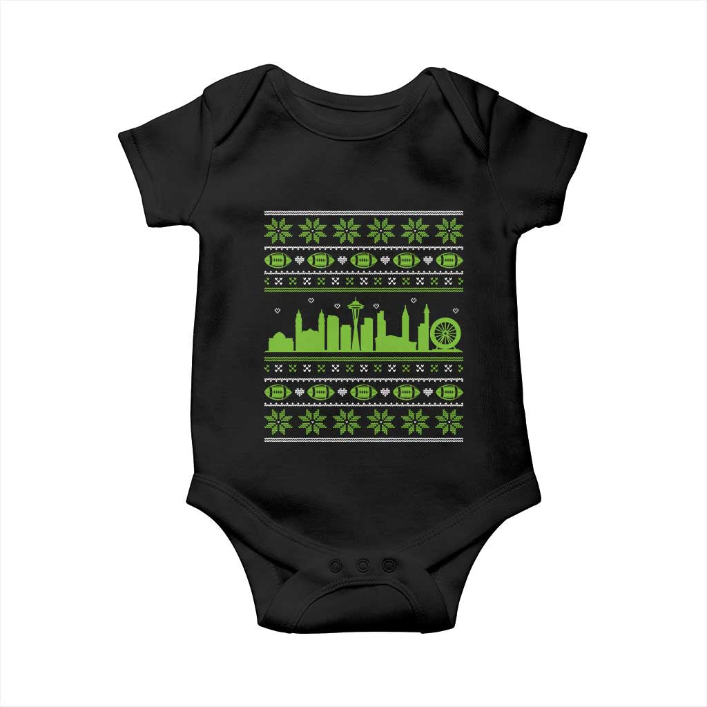 Seattle Skyline Game Day Baby Onesie Ugly Christmas Football Fan Gift TS12 Black Print Your Wear