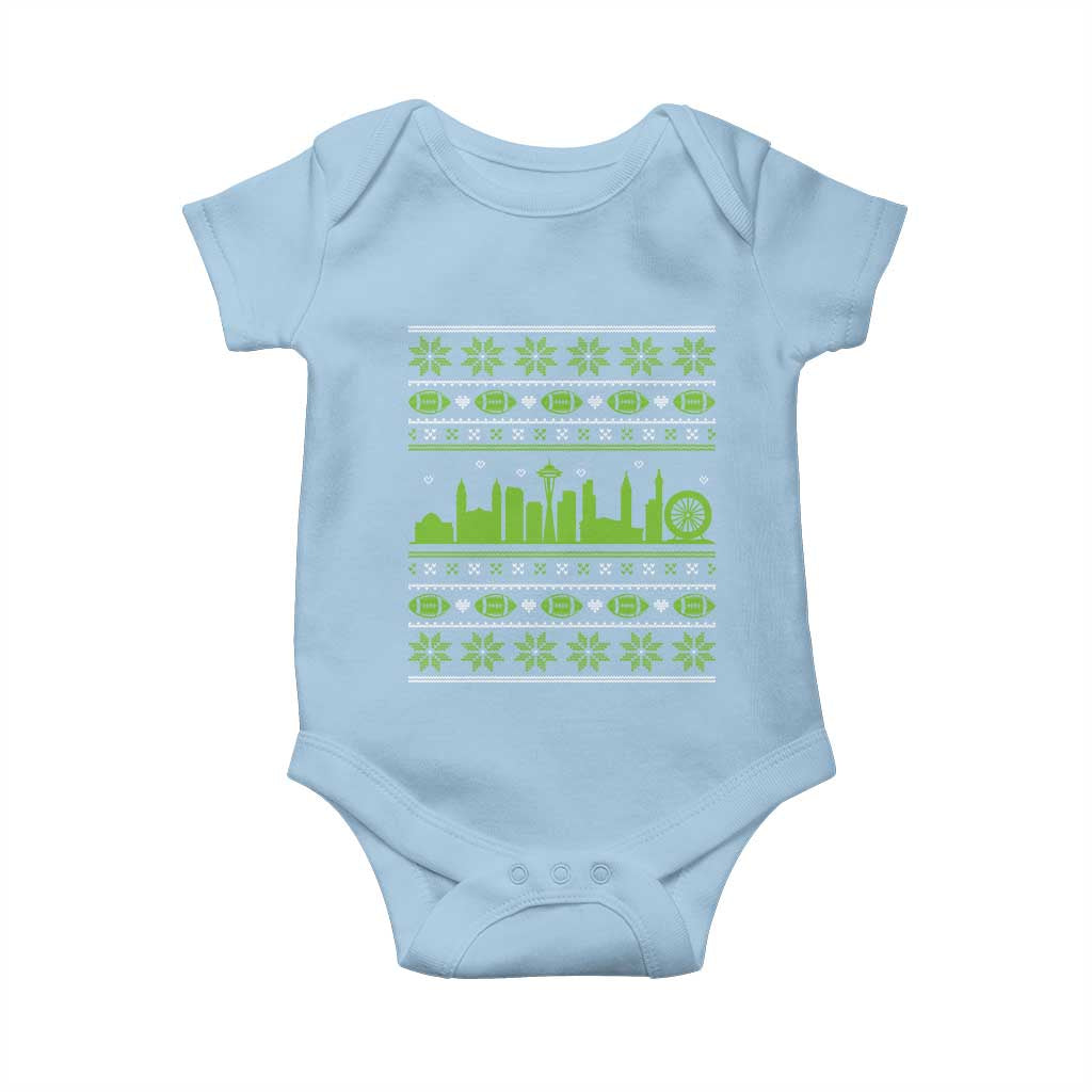 Seattle Skyline Game Day Baby Onesie Ugly Christmas Football Fan Gift TS12 Light Blue Print Your Wear