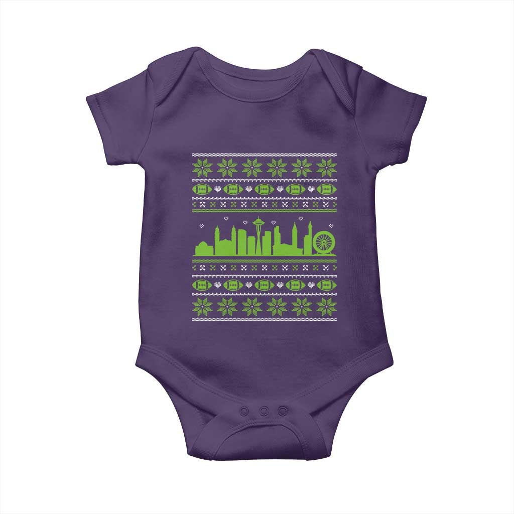 Seattle Skyline Game Day Baby Onesie Ugly Christmas Football Fan Gift TS12 Purple Print Your Wear