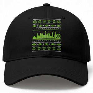 Seattle Skyline Game Day Baseball Cap Ugly Christmas Football Fan Gift