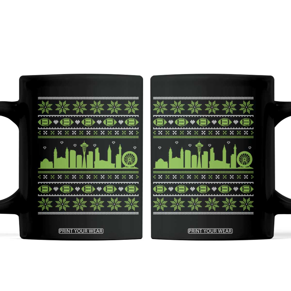 Seattle Skyline Game Day Coffee Mug Ugly Christmas Football Fan Gift TS12 Black Print Your Wear