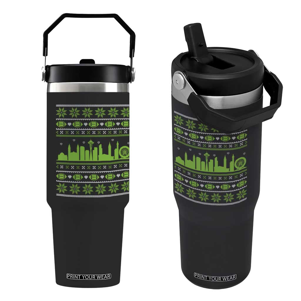Seattle Skyline Game Day Flip Straw Tumbler Ugly Christmas Football Fan Gift TS12 One Size: 30 oz Black Print Your Wear