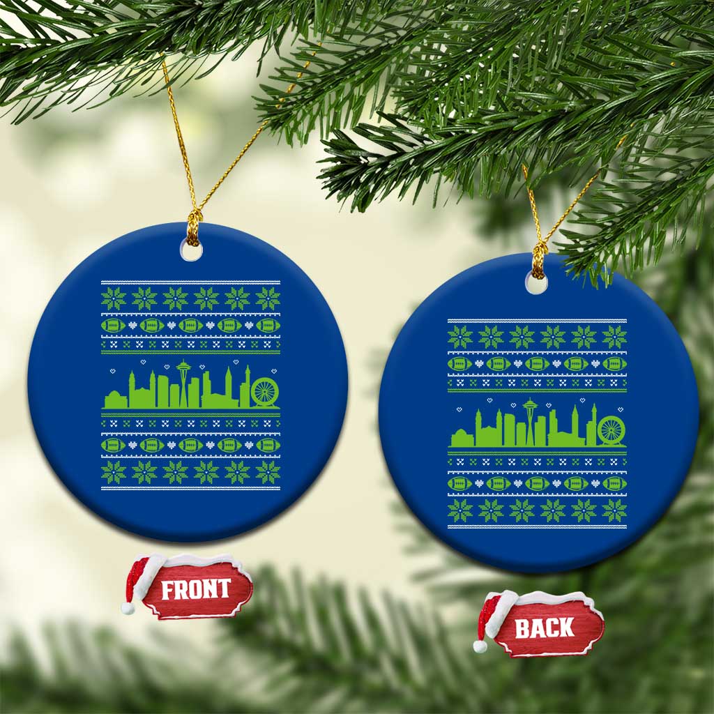 Seattle Skyline Game Day Ceramic Ornament Ugly Christmas Football Fan Gift TS12 1pc Blue Print Your Wear