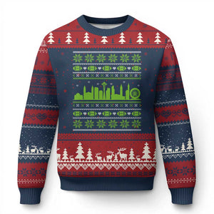 Seattle Skyline Game Day Ugly Christmas Sweater Ugly Christmas Football Fan Gift TS12 Navy Red Print Your Wear