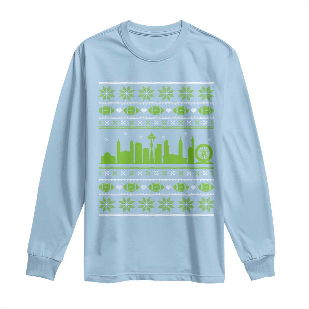 Seattle Skyline Game Day Long Sleeve Shirt Ugly Christmas Football Fan Gift TS12 Light Blue Print Your Wear