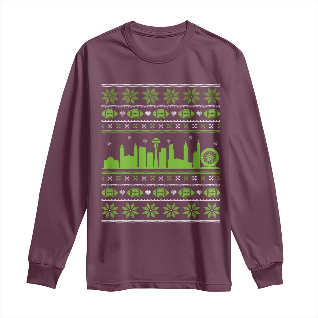 Seattle Skyline Game Day Long Sleeve Shirt Ugly Christmas Football Fan Gift TS12 Maroon Print Your Wear