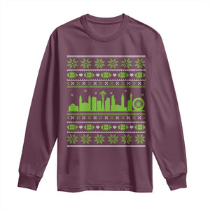 Seattle Skyline Game Day Long Sleeve Shirt Ugly Christmas Football Fan Gift TS12 Maroon Print Your Wear