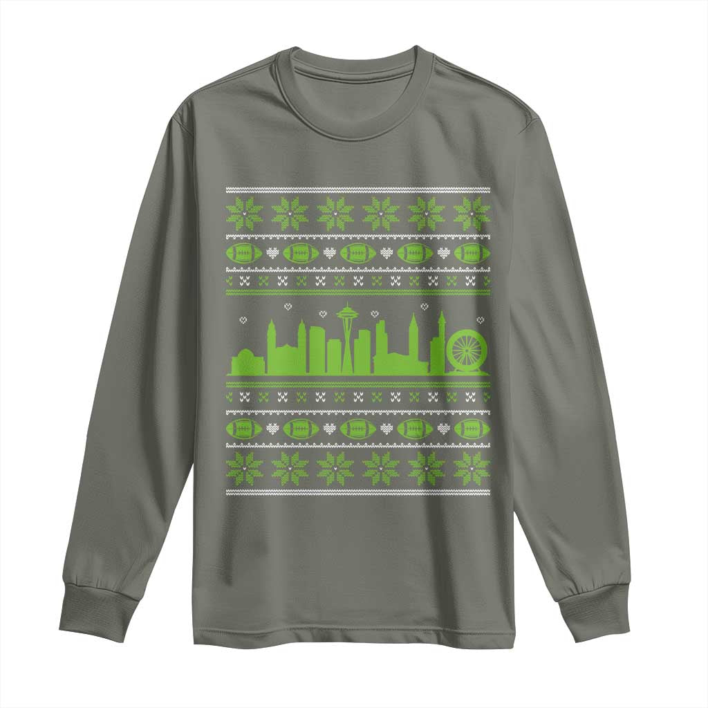 Seattle Skyline Game Day Long Sleeve Shirt Ugly Christmas Football Fan Gift TS12 Military Green Print Your Wear