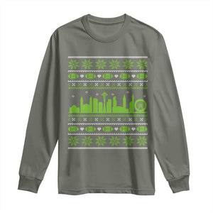 Seattle Skyline Game Day Long Sleeve Shirt Ugly Christmas Football Fan Gift TS12 Military Green Print Your Wear