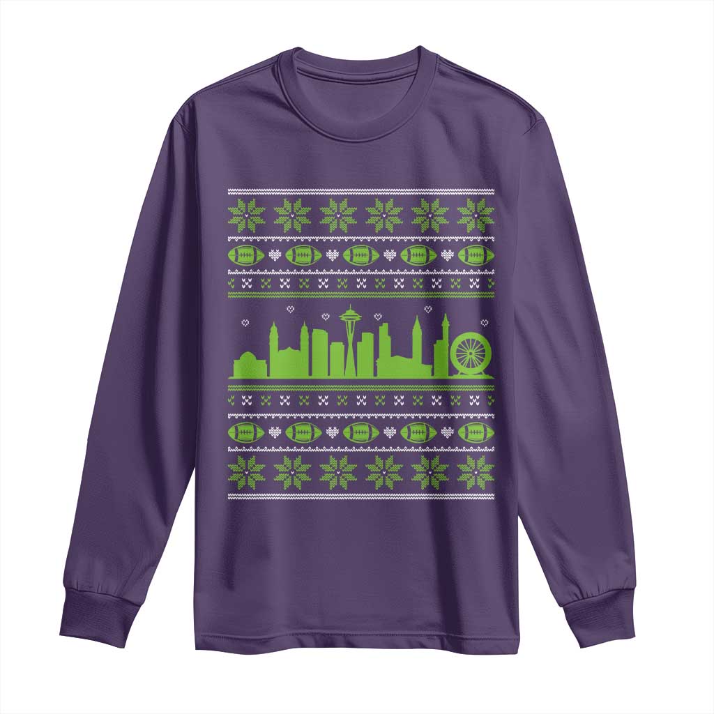 Seattle Skyline Game Day Long Sleeve Shirt Ugly Christmas Football Fan Gift TS12 Purple Print Your Wear