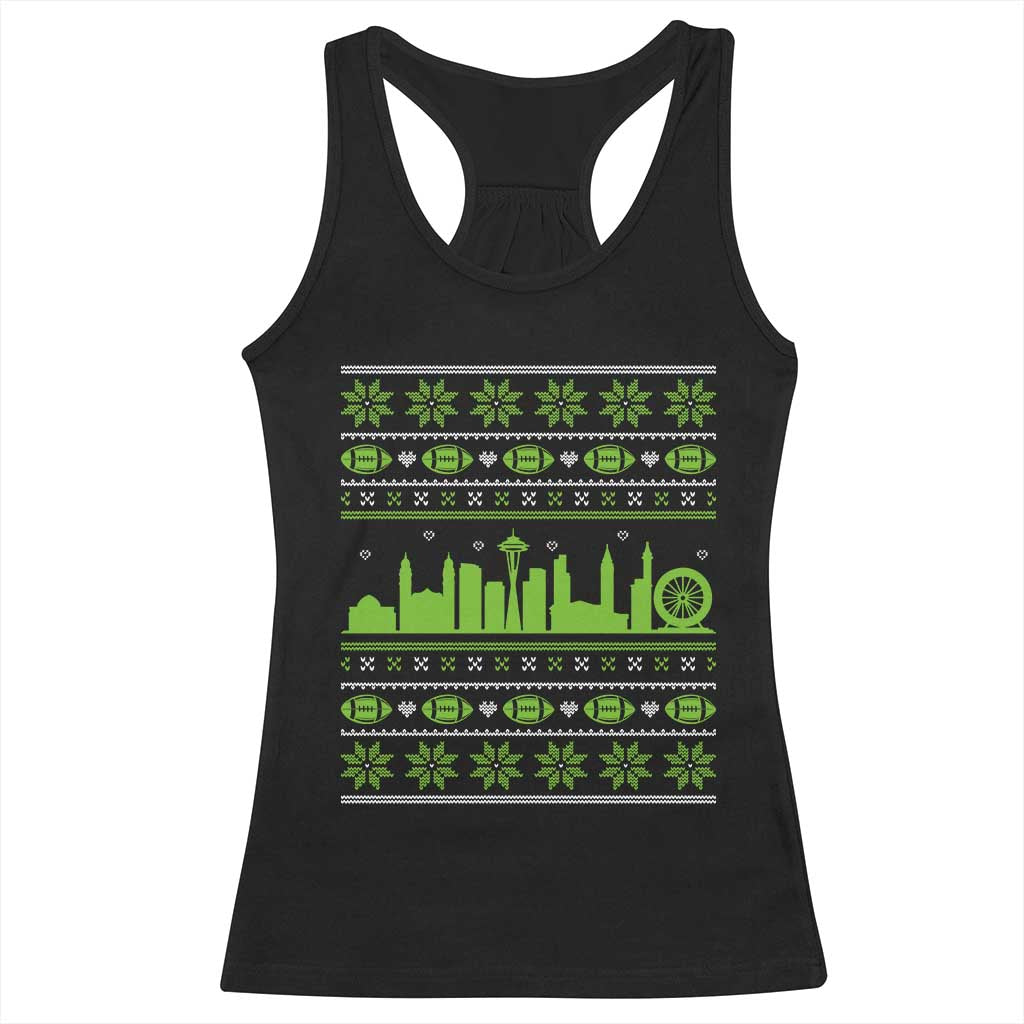 Seattle Skyline Game Day Racerback Tank Top Ugly Christmas Football Fan Gift TS12 Black Print Your Wear