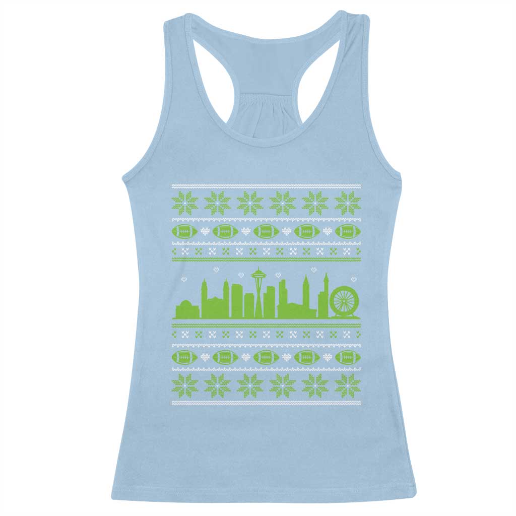 Seattle Skyline Game Day Racerback Tank Top Ugly Christmas Football Fan Gift TS12 Light Blue Print Your Wear