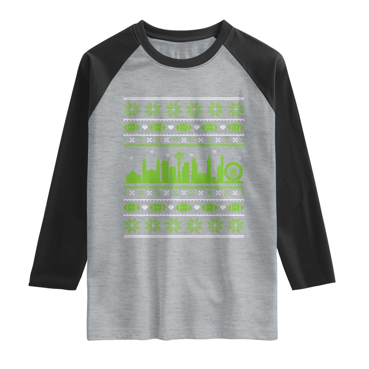 Seattle Skyline Game Day Raglan Shirt Ugly Christmas Football Fan Gift TS12 Heather Gray Black Print Your Wear