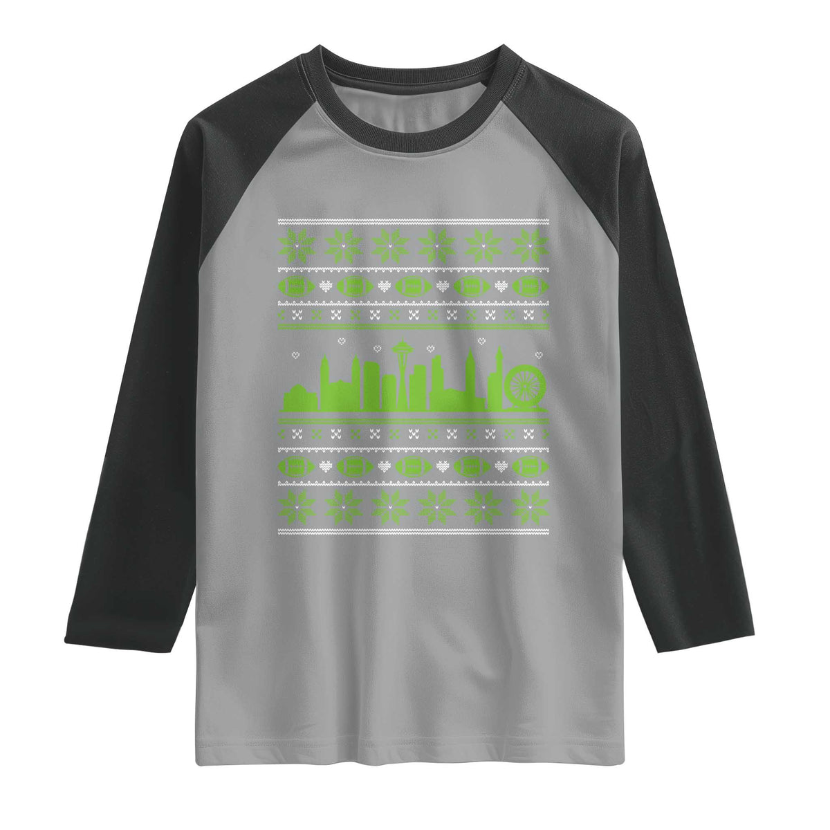 Seattle Skyline Game Day Raglan Shirt Ugly Christmas Football Fan Gift TS12 Sport Gray Black Print Your Wear