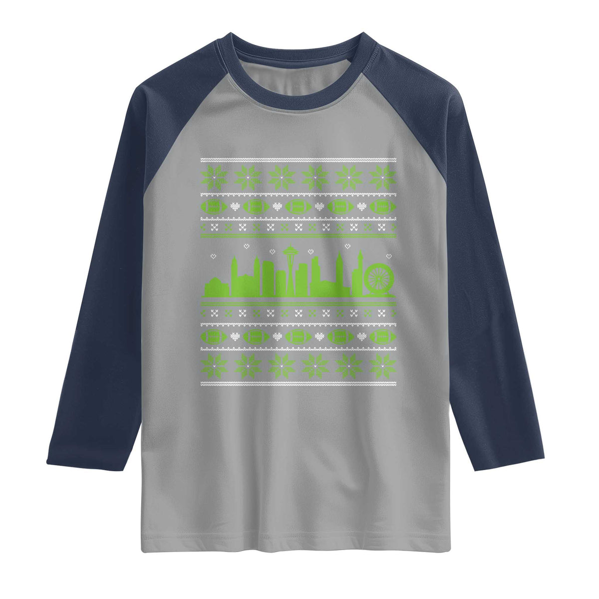 Seattle Skyline Game Day Raglan Shirt Ugly Christmas Football Fan Gift TS12 Sport Gray Navy Print Your Wear