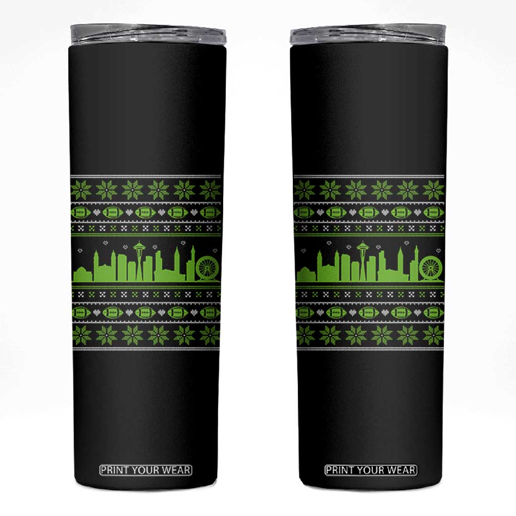 Seattle Skyline Game Day Skinny Tumbler Ugly Christmas Football Fan Gift TS12 Black Print Your Wear