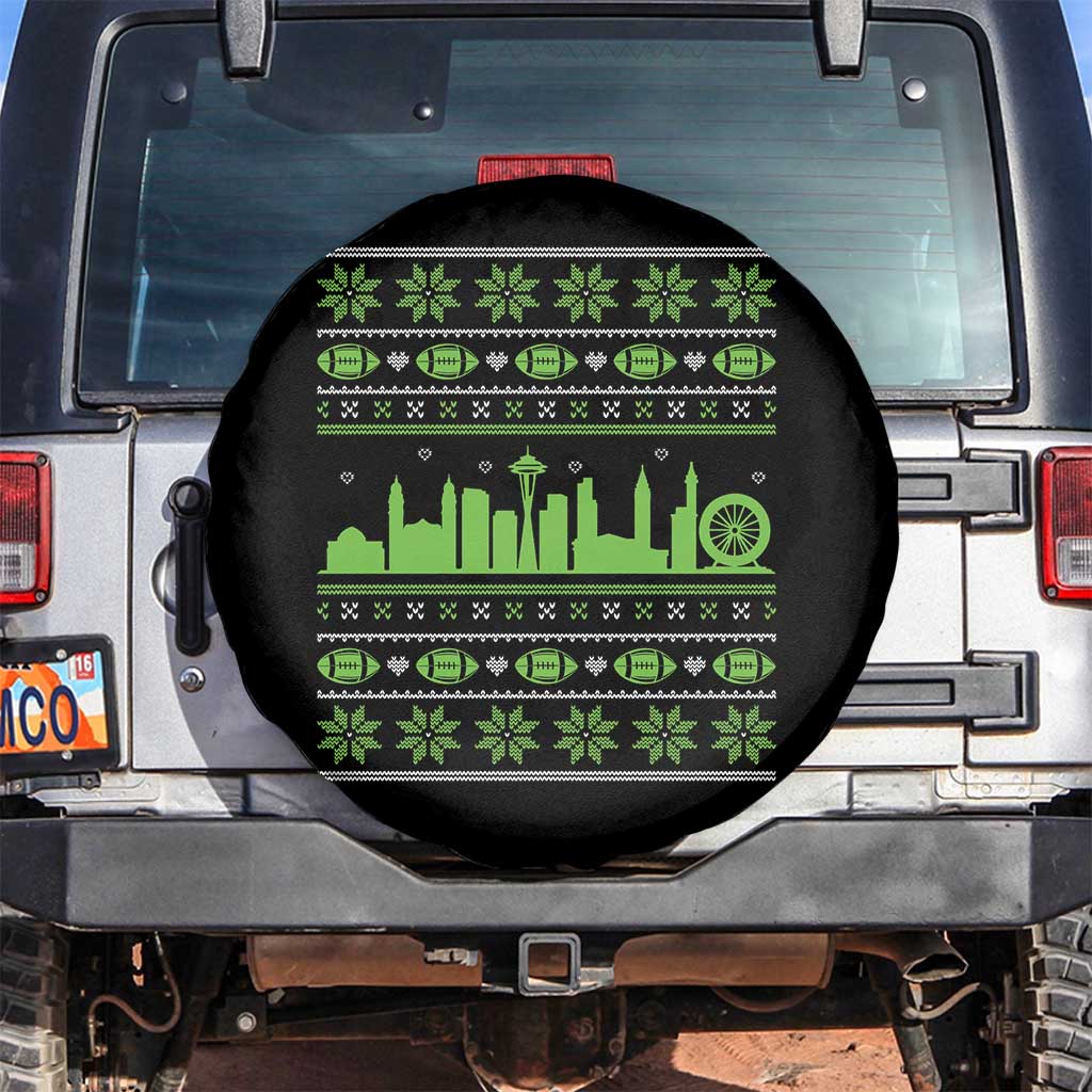 Seattle Skyline Game Day Spare Tire Cover Ugly Christmas Football Fan Gift TS12 No hole Black Print Your Wear