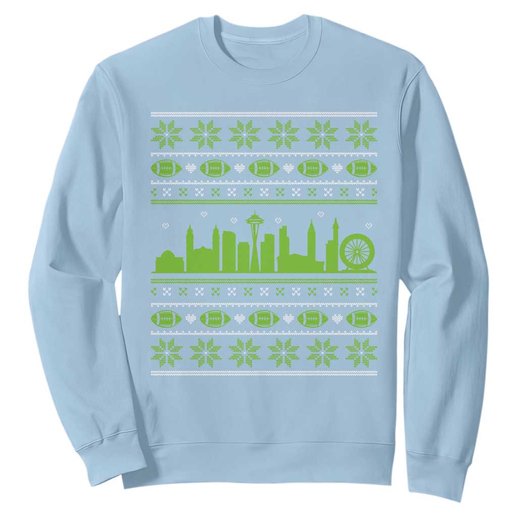 Seattle Skyline Game Day Sweatshirt Ugly Christmas Football Fan Gift TS12 Light Blue Print Your Wear