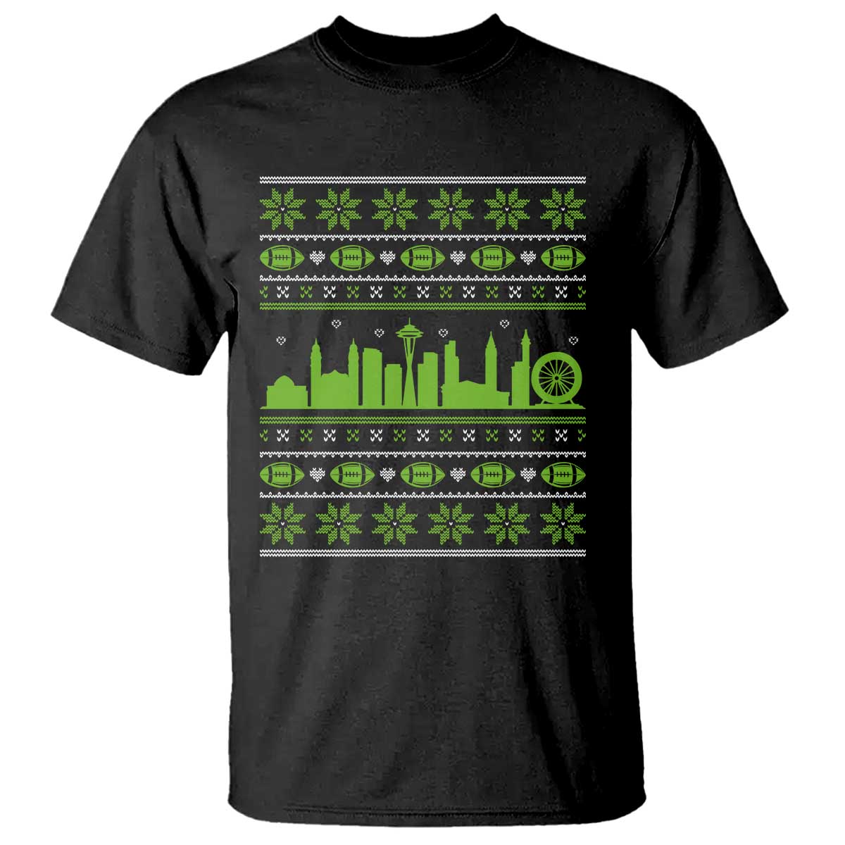 Seattle Skyline Game Day T Shirt Ugly Christmas Football Fan Gift TS12 Black Print Your Wear