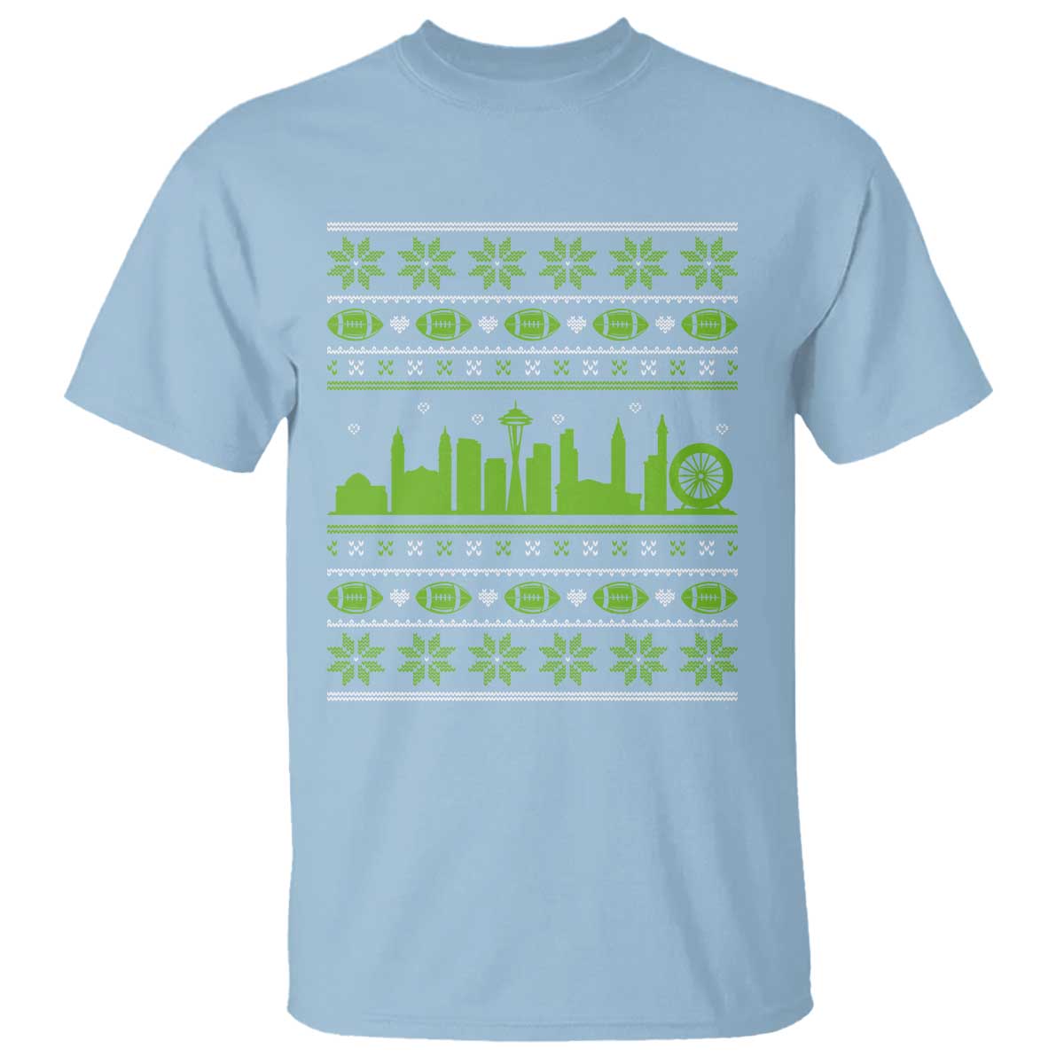Seattle Skyline Game Day T Shirt Ugly Christmas Football Fan Gift TS12 Light Blue Print Your Wear