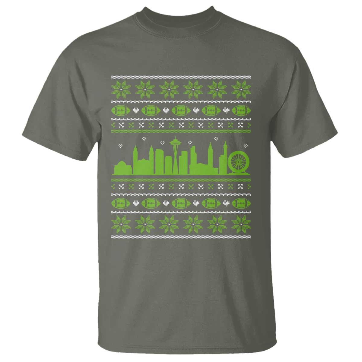 Seattle Skyline Game Day T Shirt Ugly Christmas Football Fan Gift TS12 Military Green Print Your Wear