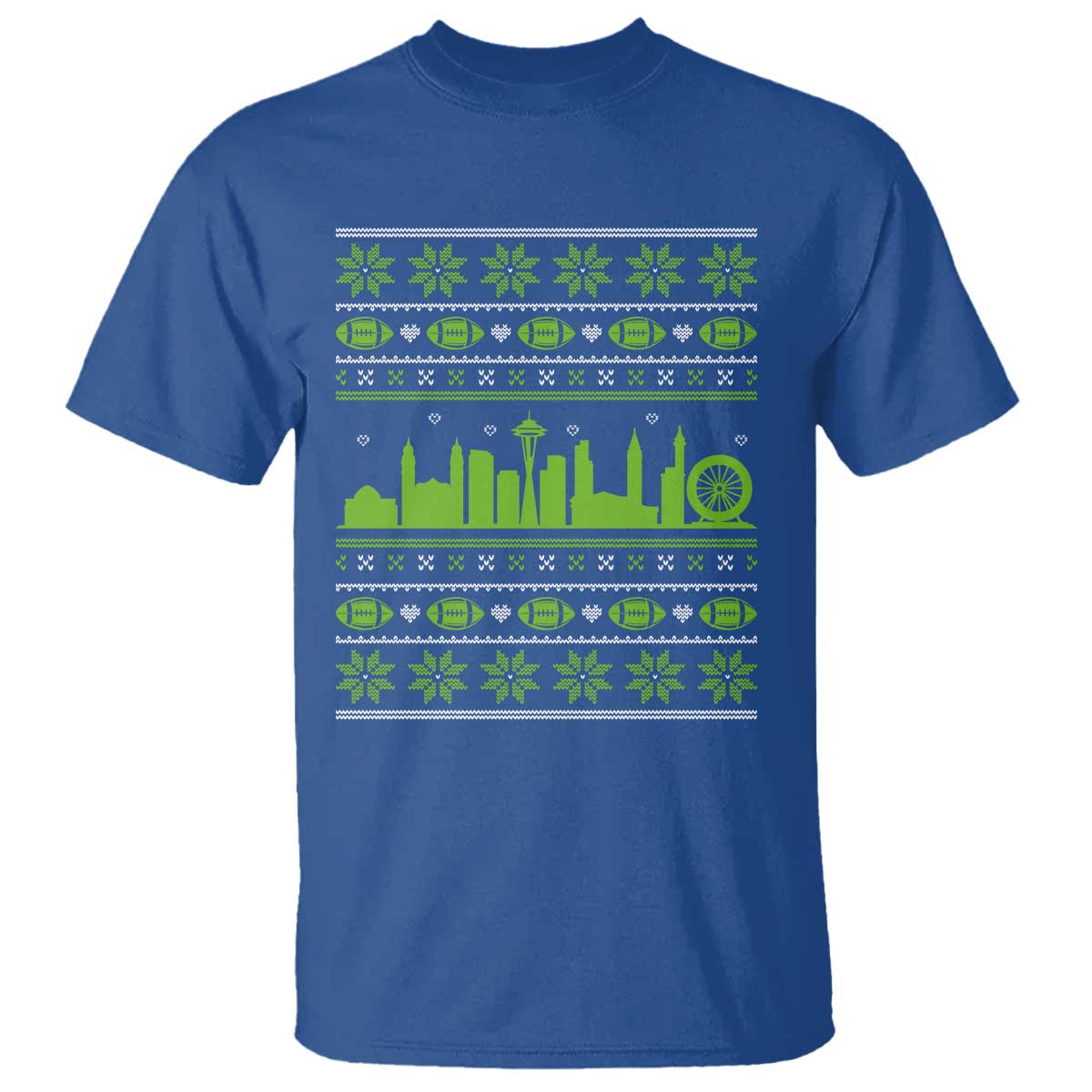 Seattle Skyline Game Day T Shirt Ugly Christmas Football Fan Gift TS12 Royal Blue Print Your Wear
