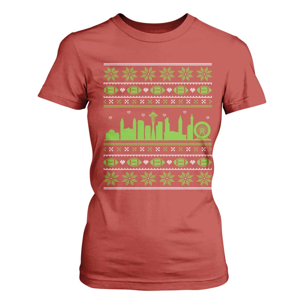 Seattle Skyline Game Day T Shirt For Women Ugly Christmas Football Fan Gift TS12 Red Print Your Wear