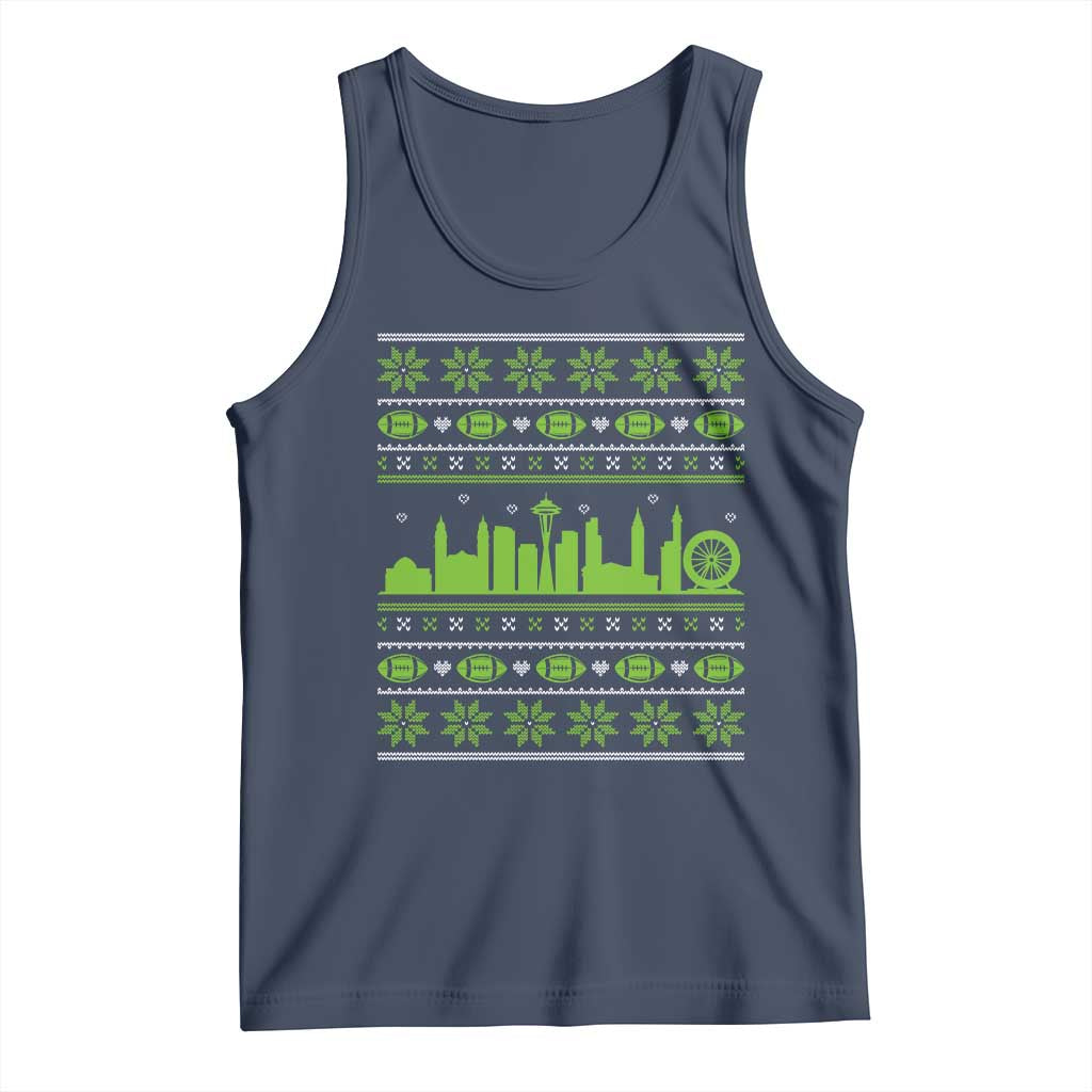 Seattle Skyline Game Day Tank Top Ugly Christmas Football Fan Gift TS12 Navy Print Your Wear