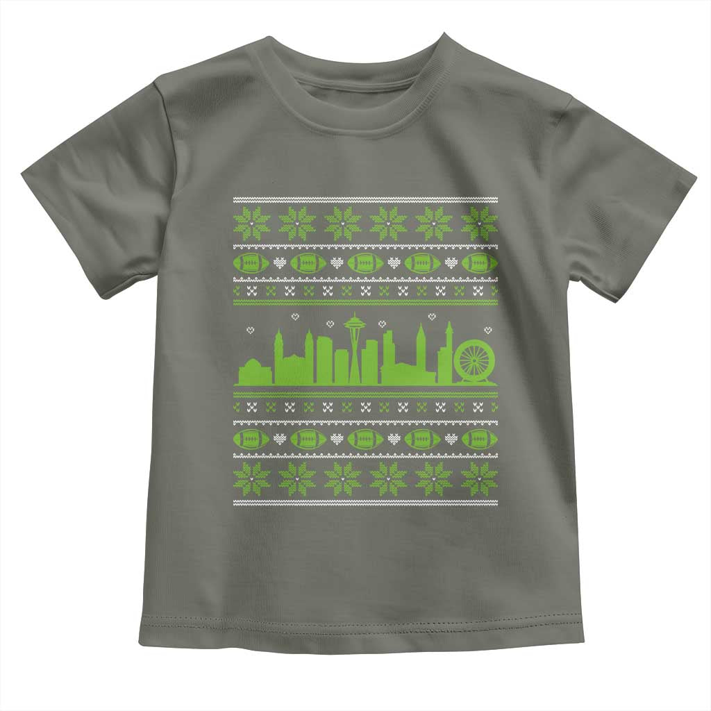 Seattle Skyline Game Day Toddler T Shirt Ugly Christmas Football Fan Gift TS12 Military Green Print Your Wear