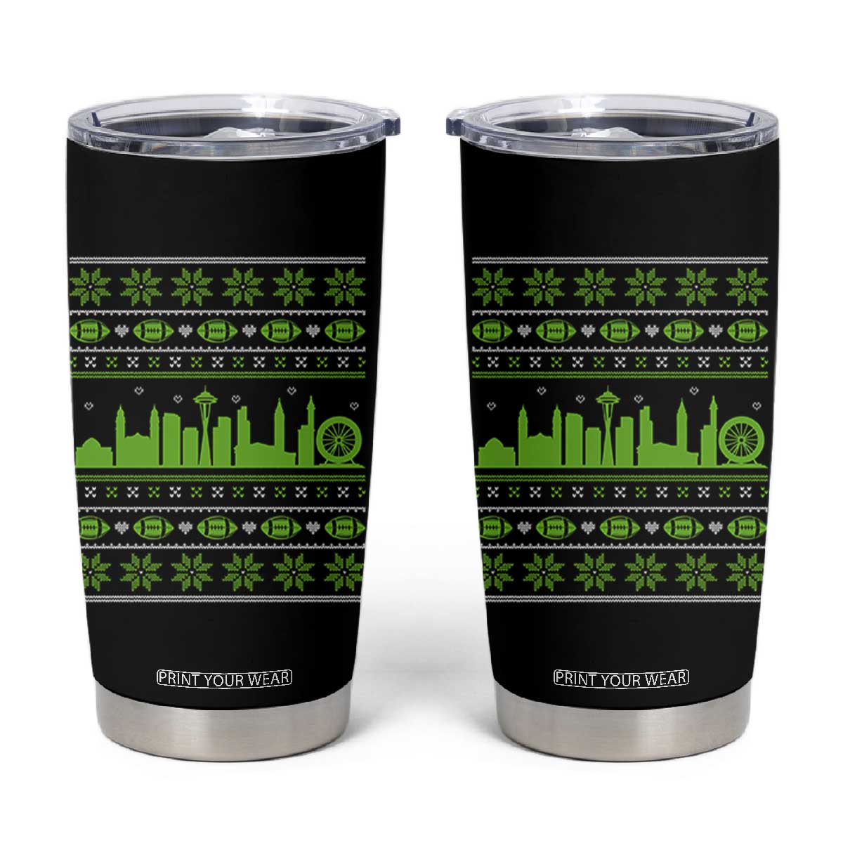 Seattle Skyline Game Day Tumbler Cup Ugly Christmas Football Fan Gift TS12 Black Print Your Wear
